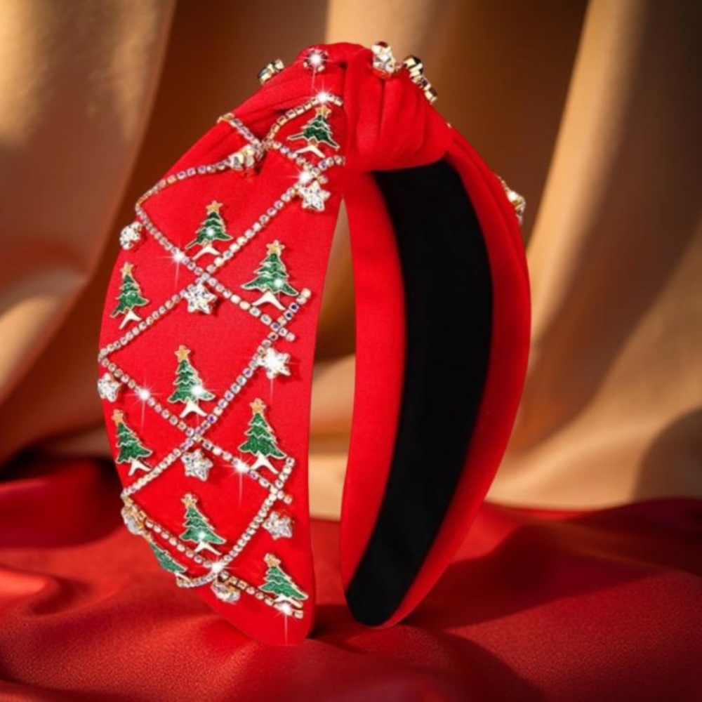 Christmas Headbands Festive Red Headband with Christmas Tree & Crystals